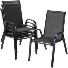 LIFERUN 4er Set Gartenstühle Stapelstuhl Camping Stapelbar Hochlehner Terrassenstuhl Textilene Stahlgestell für Gärten Innenhöfe Balkone Restaurants 150 kg Belastbar 54 x 69 x 93cm Schwarz