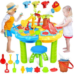 JONRRYIN Sand Water Table, Children's Outdoor Toy, Beach Play Table, Outdoor Beach Toy Set with 33-Piece Accessory Set, Summer Water Toy, Sandpit for Toddlers 3 Years and Up