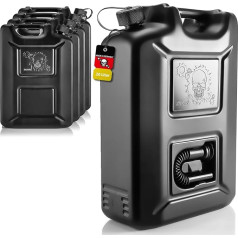 BigDean Pack of 5 Petrol Cans 20 L Black in Skull Design - Fuel Canister for Petrol, Diesel & AdBlue - Made in Germany