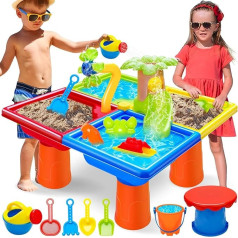 ATEC-VUTRÖE Wasserspieltisch Kinder Outdoor, Wassertisch Kinder Outdoor, Wasserbahn, Sand und Wasserspieltisch, 25 Stück Wasserspielzeug Kinder, Outdoor Sandkasten Spielzeug ab 3 Jahren