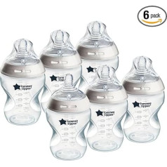 Tommee Tippee Closer to Nature Slow Flow Baby Bottles - Breast Like Teat with Anti-Colic Valve - 260ml (Pack of 6) - Mixed Colours
