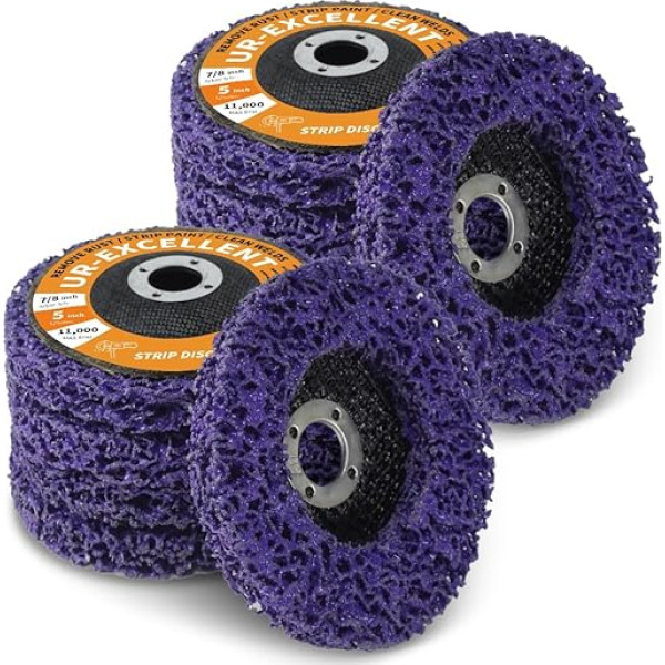 Ur-Excellent 5 x 7/8 collu stiepļu noņemšanas diski Rust Remover Wheel Noņemt krāsu un oksidāciju Poly Strip Grinding Wheel Angle Grinding Wheel - 10 Pack (Purple)