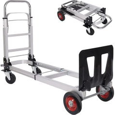 REDCAMP 2-in-1 Aluminium-Sackkarre, zusammenklappbar, umwandelbarer Handwagen mit 4 Rädern, 150 kg Tragkraft, robuster Multi-Positions-Handtruck, Flachformwagen