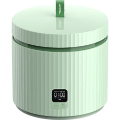 TOKIT Small Pro Rice Cooker 1.5 L Mini but Multifunctional with Display Touch Button for 1-3 People Ceramic Coated Non-Stick Inner Travel Pot (Green)