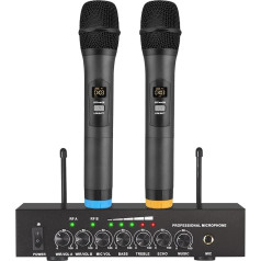 LiNKFOR UHF bezvadu mikrofons Karaoke mikrofons Bezvadu Bluetooth 4.2 UHF bezvadu mikrofons Rokas mikrofona sistēma Duāla bezvadu mikrofona sistēma ar 6,35 mm/RCA kāzu ballītei DJ