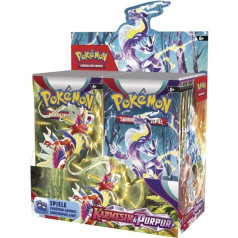 Pokemon Crimson & Purple Display (36 Boosters) Vācu PKM kartes + Arkero-G 100 Standard Soft Sleeves kāršu vāciņi