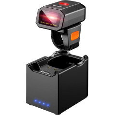 Eyoyo 1D Bluetooth gredzena svītrkoda skeneris ar bezvadu uzlādes doku, ātra un precīza skenēšana, portatīvais mini pārnēsājamais 1D brīvroku inventarizācijas svītrkodu nolasītājs ar pirkstu bezvadu uzlādi
