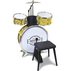 Bontempi 51 4531 Metallisiertes Schlagzeug: Baßtrommel Ø 385 mm mit Pedal. 2 kleine Trommeln Ø 170 Becken Ø 210 mm. 2 Schlagstöcken. Echte Sounds. Inkl. Hocker. Maße: 500x500x680 mm