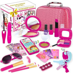 HOOLRZI Make Up Set Meitenēm izlikties Make Up Set Rokassomiņa no 3 gadiem Toddler Izglītības rotaļlieta mazuļiem Baby Playhouse Make Up Set Kosmētikas rotaļlieta mazuļiem