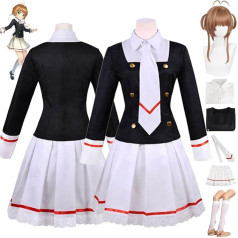 Tjmiaohao Anime Kinomoto Sakura Cosplay Kostīms Apģērbs Card Captor Sakura Black Uniform Complete Set Halloween Party Carnival Dress Up Suit with Wig for Women Girls