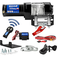 Husar vinča elektriskā vinča 12V, 3500 lbs 1587 kg, 12 metrus gara stiepļu virve, ļoti spēcīga, bezvadu vadība, planetārā pārnesumkārba, automātiskā bremze, montāžas komplekts - ideāli piemērota kvadracikliem un ATV/UTV