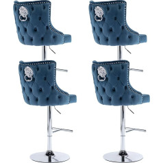 Wahson Velvet bāra krēsli Komplekts no 4 bāra krēsliem Modern Counter Stools Rotējoši virtuves krēsli Regulējams augstums Bistro krēsli ar veļu virtuvei / mājas bāram, zils