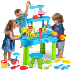 Детский водный столик OKKIDY на открытом воздухе, подходит для малышей 3-5 лет. 3-ярусный игровой стол для песка и воды, идеально подходит для ле