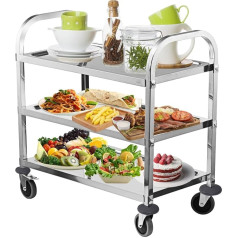 HLC 3 Level Edelstahl Servierwagen mit Rädern für Catering Catering Küchenwagen mit Feststellrädern für Hotelküche - 72x40x82cm