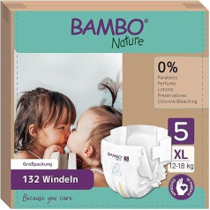 Bambo Nature bērnu autiņbiksītes 5. izmēra (12-18 kg) - 6 iepakojumi ar 22 autiņbiksītēm