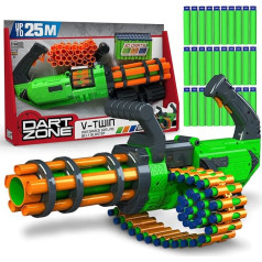 Dart Zone V-Twin motorizēts šautenes šautenes ar motoru - augstas veiktspējas putu pistole bērniem no 8 gadu vecuma - pilnībā automātiska - izšauj 3 patronas/sekundē līdz 25 m platumā - saderīga ar Nerf bultām