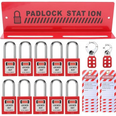 Wsidrnty Lockout-Tagout-Station mit 10 Verschiedenen Sicherheitsvorhängeschlössern mit Schlüssel, 2 Haspen und 10 Lockout-Tags, Locks-Rack Aus