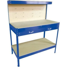 FoxHunter Jaunā zilā tērauda garāžas instrumentu instrumentu kaste Work Bench Work Bench Storage Box ar atvilktnēm Pegboard un 12 Pegs Shelf DIY darbnīcas stacija Maksimālā ietilpība 150kgs