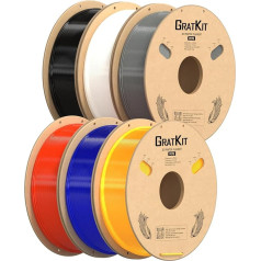 GratKit PETG 3D printera filaments 6kg, PETG filaments 1.75mm, 3D drukāšanas filaments PETG melns, balts, pelēks, sarkans, caurspīdīgs zils, caurspīdīgs dzeltens