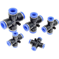 10 Stück 4 mm/6 mm/8 mm/8 mm/10 mm/12 mm Luftverschraubung 4-Wege-4-Port-Kreuzförmiger Verteiler zum Eindrücken pneumatischer Rohrverbinder, Schnellverschraubungen (Farbe: PZA-4)