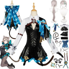 Tjmiaohao Genshin Impact Lynette Cosplay kostīms tērps spēles raksturs Uniforma Complete Set Halloween Party Dress Up Suit ar galvassegu Tail parūka sievietēm meitenēm