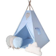 Tipoo Blue Teepee Tent + Balloon Cushion Stabilizer Wooden Balloon Pendant Mat Window