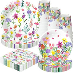 Xigejob Wildflower Party Supplies - ziedu svētku rotājumi Galda piederumi Plate Plate Cup Salvete Spring Summer Wildflower Party Galda piederumi Dzimšanas dienas bērnu ballītei Tējas ballītei Līgavas ballītei | Pasniedz 48