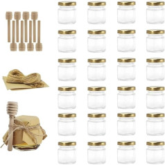 Rormket 24 Pack 1.5oz Hexagonal Honey Jars with Gold Lids Extra Wooden Honey Spoon Tag Tag String Square Kraft Paper Baby Show Thank You Party Wedding Gifts