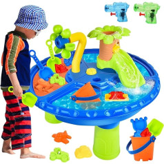 IEEILULU 4-in-1 Sand Water Play Table, 27 Pieces Water Table, Beach Toy, Mud Table, Beach Table for Children, Sandpit Table, Children, Water Outdoor Activity, Summer Sand for Girls and Boys (B)