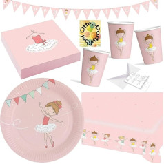 HHO Ballerina ballīšu komplekts Little Dancer Party Set 70 gabali 16 viesiem T šķīvji tasītes salvetes galdauts ielūgumi Ballīšu ķēde