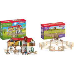 SCHLEICH 42407 Farm World lauku sēta ar stallīm un dzīvniekiem & 42434 aploks ar ieejas vārtiem, bērniem vecumā no 5 līdz 12 gadiem, Zirgu kluba piederumi