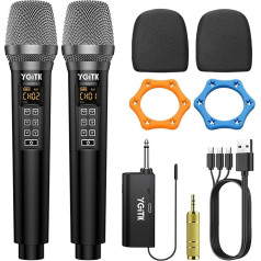 YGiTK Wireless Microphone with Receiver UHF Professional Dual Wireless Microphone System, 2 x 30 Channels Handheld Microphone with 6-10 Hours Running Time for Karaoke, Family Parties, DJs, Weddings