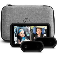 Tiny Traveler Baby Monitor Pārnēsājamā bērnu autokamera ar papildu kameru un ceļojuma komplektu, bezvadu bērnu autokamera ar skaņu, nakts redzamības HD 720p 5 collu skārienekrāna LCD monitors, darbojas ar akumulatoru, melns