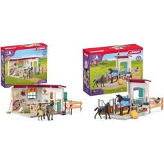 SCHLEICH 42591 Zirgu kluba iejādes istaba, 85 detaļu rotaļu komplekts ar zirga figūriņu & 42611 Zirgu kluba zirgu kaste ar ķēvi un kumeļu