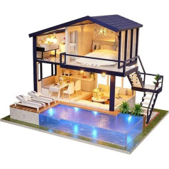 Yosoo DIY DIY Miniature Dollhouse Kit, DIY koka mini māja siltumnīca ar mēbelēm un LED, koka leļļu mājas komplekts, labākais dekoratīvais dekors bērnam (bez putekļu sega)