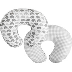 Boppy Premium Grey Elephants Checked Super Soft Microfibre Fabric In a Fashionable Double Sided Design Fits All Boppy Nursing Pillows and Storage Bears.