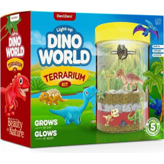 Dan&Darci Apgaismots Dino pasaules terārija komplekts bērniem ar LED gaismu uz vāka - izveidojiet savu mini dinozauru dārzu burkā