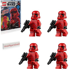 LEGO Star Wars Episode 9 The Rise of Skywalker Minifigure - Sarkanais Sith Trooper (ar blasteri) un Minifigureland plāksnīte - 4 gab.