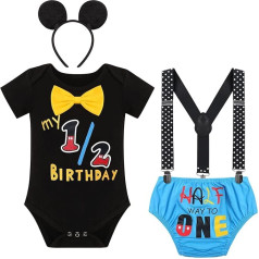 FYMNSI Baby Boys 1/2/1st dzimšanas dienas apģērbs īsām piedurknēm Romper + regulējami bikšturi + Bloomers + ausu aproces + ausu aproce 4 gabalu komplekts