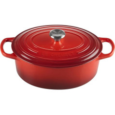 Le Creuset Signature Oval Cast Iron Casserole trauks ar vāku, diametrs 27 cm, piemērots visām plītīm un indukcijai, tilpums: 4,1 L, 4,425 kg, ķiršu sarkans, 21178270602430