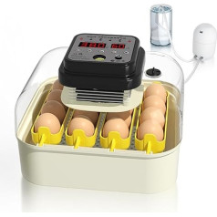 Hethya Automatische Eierbrutmaschine, Automatische Anzeige und Kontrolle der Luftfeuchtigkeit, Automatische Drehung der Eier, Temperaturkontrolle, Brutmaschine für 16 Eier, mit Eierlicht