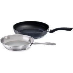 Fissler 2 pannu komplekts / Catania panna bez pārklājuma no nerūsējošā tērauda (diametrs 24 cm) un Cenit panna ar alumīnija pārklājumu (diametrs 28 cm) - piemērota indukcijas plītīm