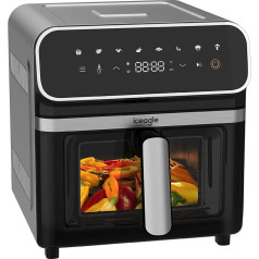 Iceagle karstā gaisa fritēze 6,7 L Airfryer XXL - 2200 W karstā gaisa fritēze ar dubulto sildīšanu, gaisa fritēze ar 8 programmām, skata logu, LED skārienekrāns, recepšu grāmata, melna krāsa