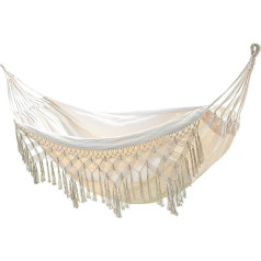 Sendowtek Hammock Outdoor Boho Style Hammock Garden with Macrame Hammock Cotton with Carry Bag Load Capacity 300 kg Large Brazilian Hammock for Balcony Garden Patio Indoor - Beige