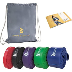 Superletic Powerbands, Resistance Fitness Bands Individually or in Set, Pullup, Resistance and Bodyweight Training, 5 Strengths, includes workout guide.