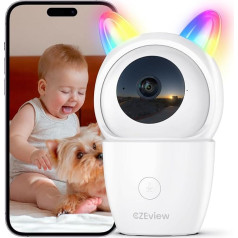 CZEview 3MP Babyphone mit Kamera, Baby Camera mit APP, 360 Baby Kamera WLAN, Mensch/Schreierkennung, Schlaflieder, Nachtsicht, Temperaturanzeige, Gegensprechfunktion und 2.4/5Ghz WiFi (weiß)