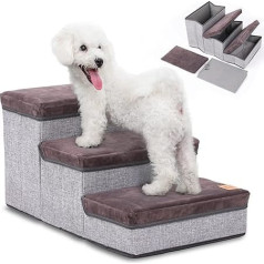 ToBu Line® Dog Stairs - High-Quality Foldable Pet Stairs with Lots of Storage Space in the Steps - Maximum Load 30 kg - Also Suitable as Cat Stairs - from German Company - 30 x 60 x 35 cm (H x L x W)