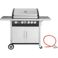 Royal Gourmet 4+1 Brenner Gasgrill Grillwagen mit Unterschrank, Edelstahlbrenner mit 14,5 kW und automatischer Zündung Campinggrill mit Seitenbrenner Silber