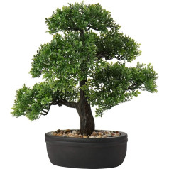 Mākslīgais Bonsai, reālistisks mākslīgais augs Cedar Pine Podocarpus, plastmasas augs ar keramikas stādītāju melnā krāsā vannas istabas dekorēšanai Galda virsma Biroja palodzei