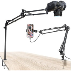 Overhead Camera Tripod [40 cm Increase] Professional Camera Stand Flexible Articulated Arm Table Mount with 3/8 Inch Thread and 3/8 Inch to 1/4 Inch Screws Adapter for Phone Video Recording Live